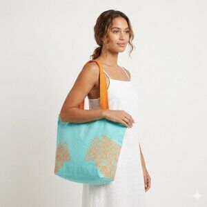 *Vichy Turquoise Coral Tote Bag